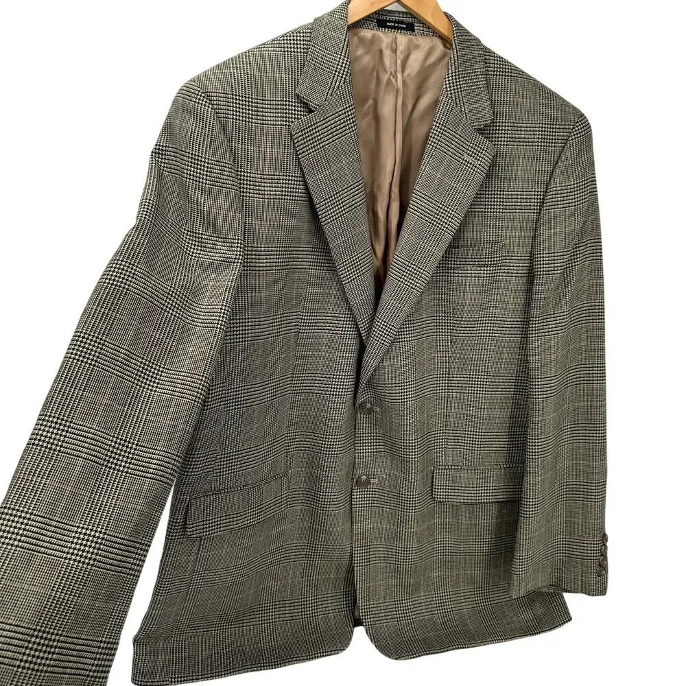 Lauren Ralph Lauren Blazer Mens 46L Tan Wool Houndstooth Sport Coat Jacket - Picture 2 of 9